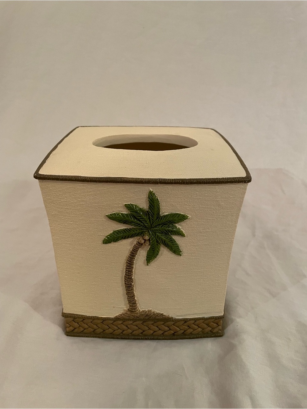 Tommy Bahama Cream Tissue Box Cover with Palm Tree Accent